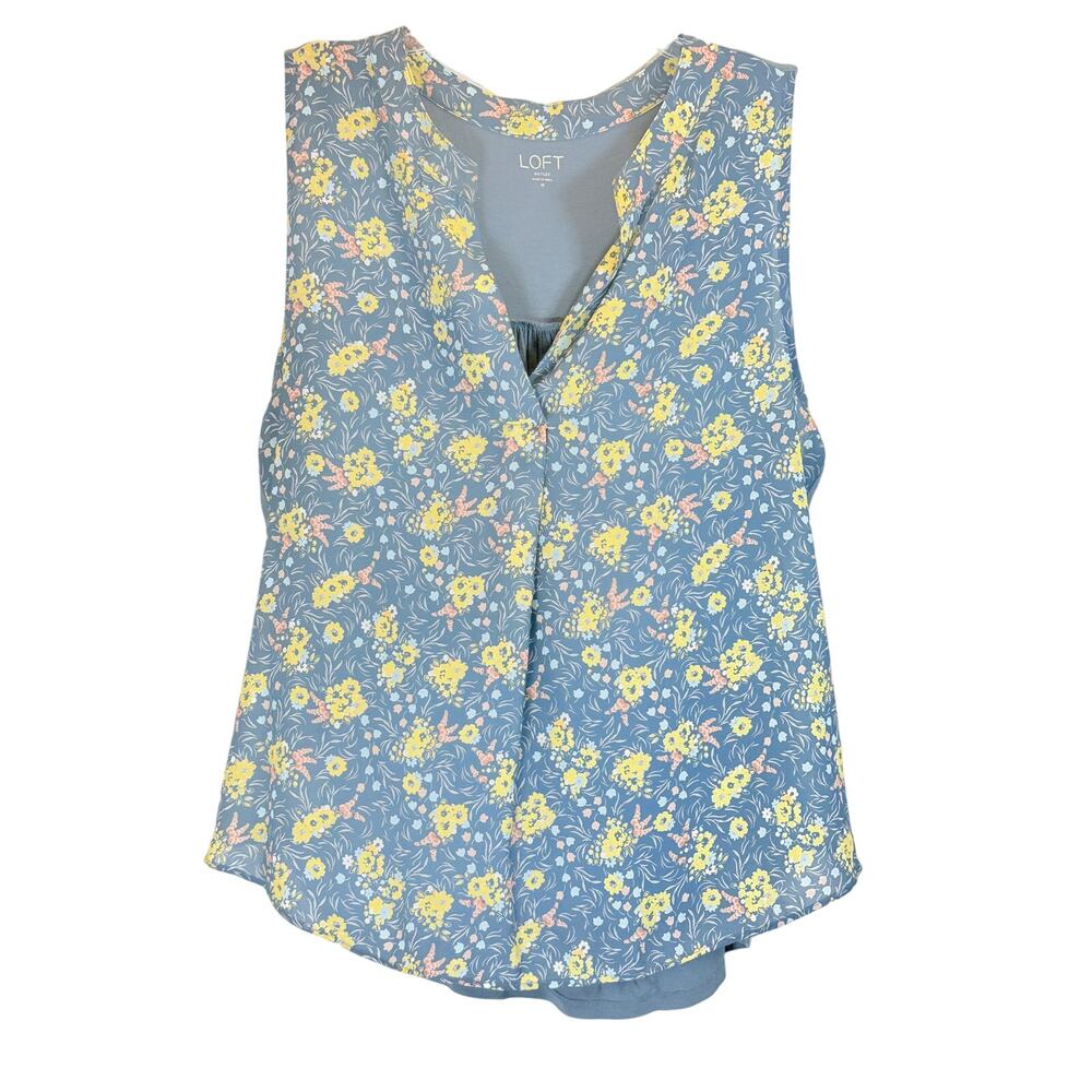 LOFT Blue Floral Sleeveless Blouse - Size Medium